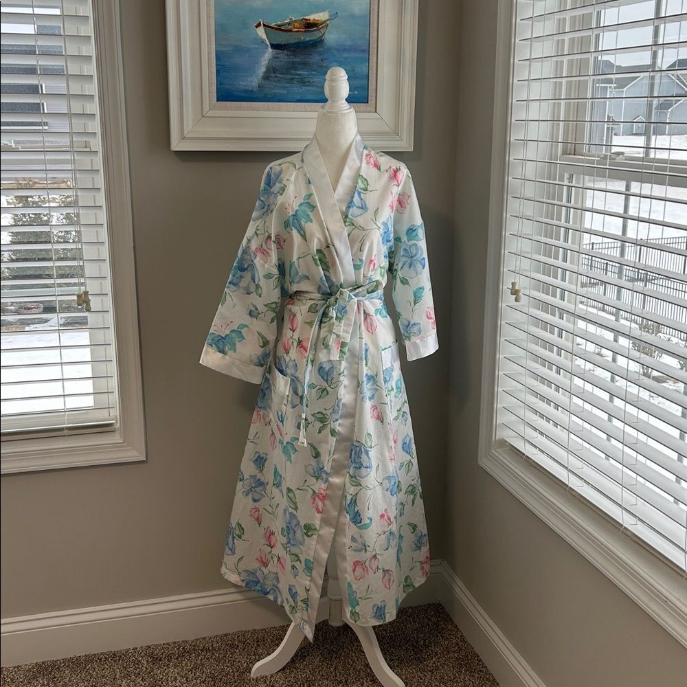 Vintage Union Label 70s 80s Sears Floral Satin Long Robe with Belt Large - Picture 3 of 11